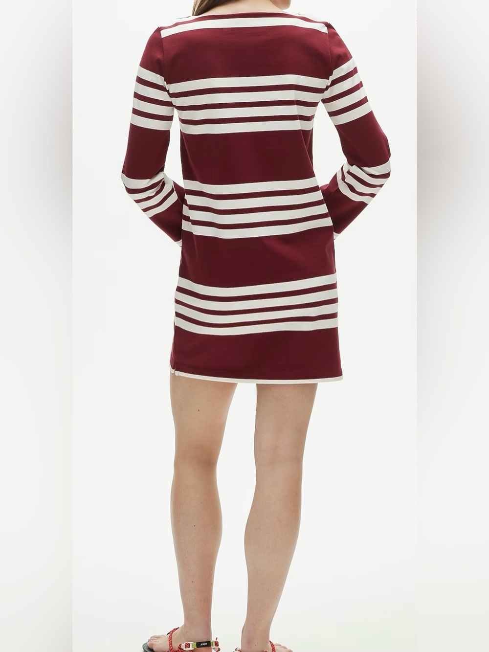 NWT J. Crew Boatneck Mini Sheath Dress Sz S Burgundy White Striped Mariner Cloth - Picture 2 of 10
